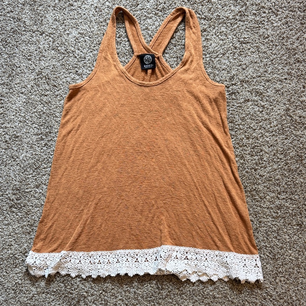 Bobeau orange Tank Top with White Lace Trim
